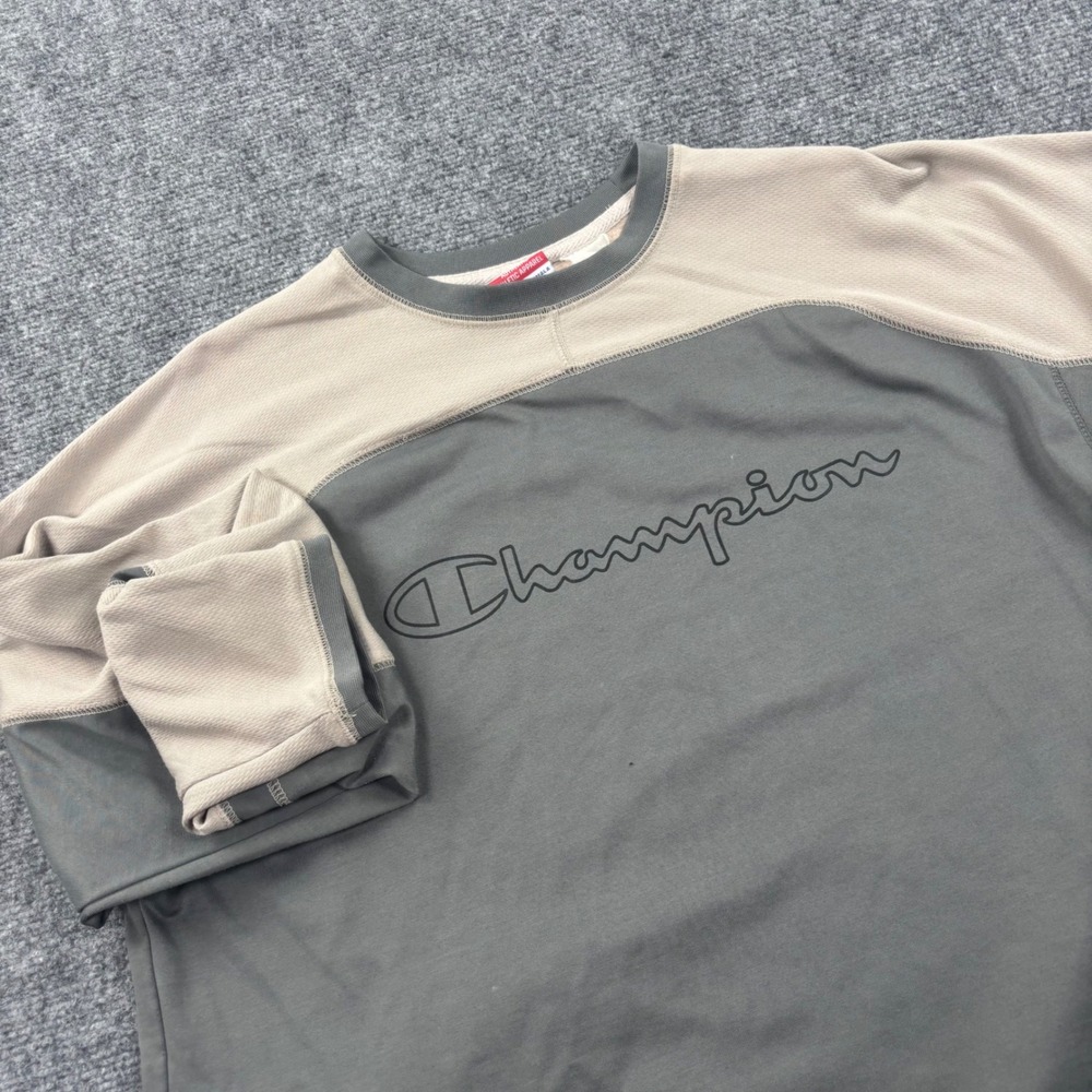 Y2K‎ Champion Long Sleeve Shirt Large Gray Colorblock Raglan Script Logo Men's